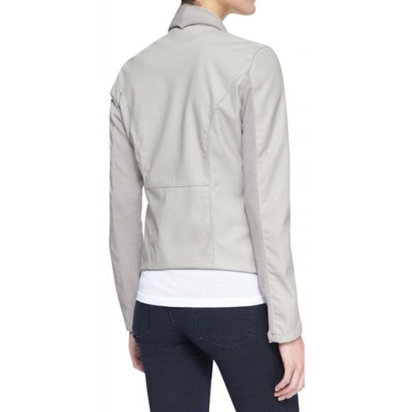 BlankNYC Private Practice Vegan Leather & Cotton Drape Front Moto Jacket Gray, S - Picture 14 of 16